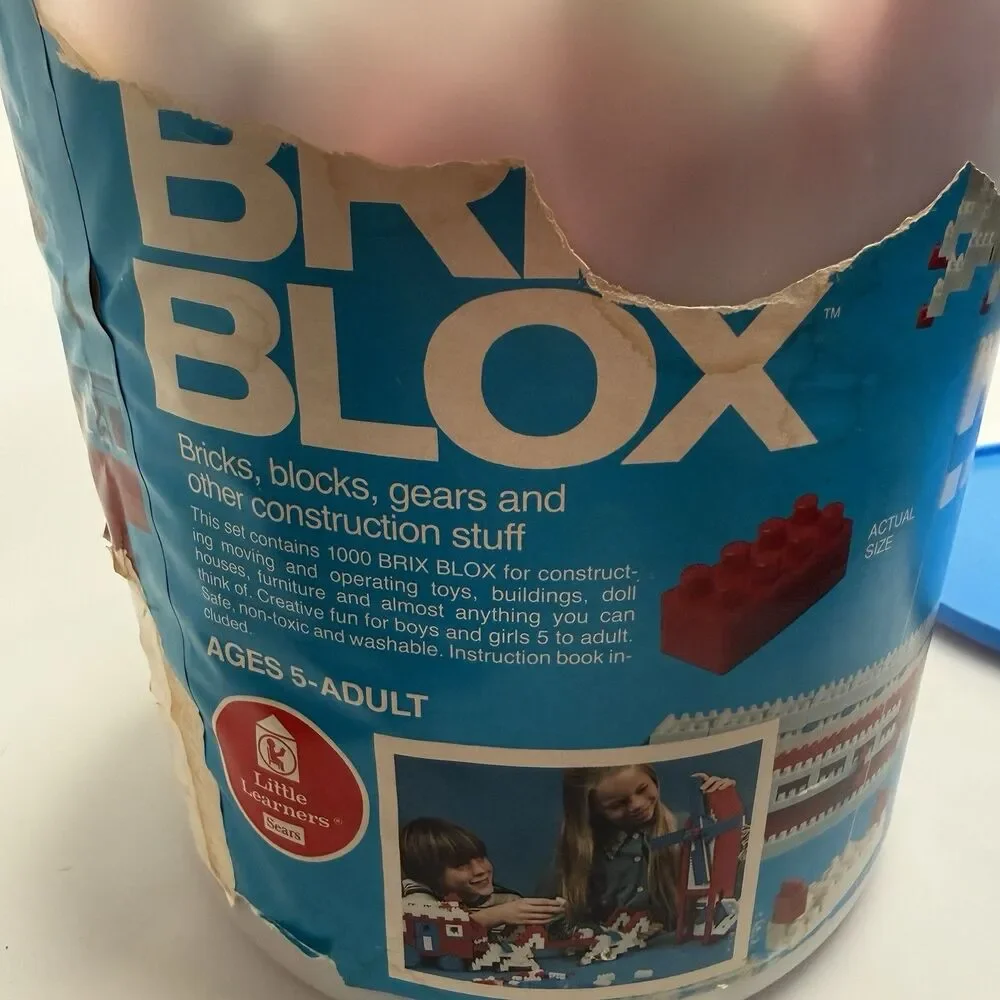 Sears BRIX BLOX 1000pc Bucket Bricks Gears Red White Blue Vintage 5 Lbs EUC